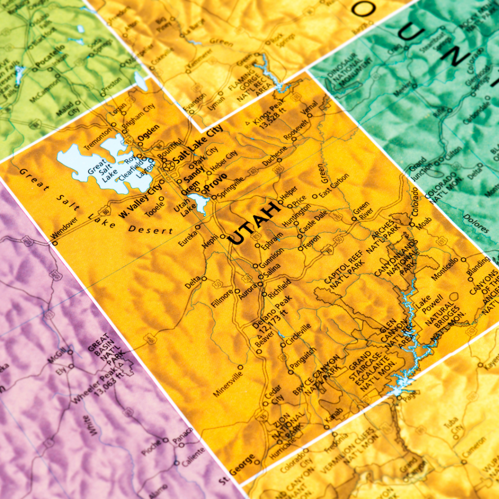 Map of Utah and neighboring states