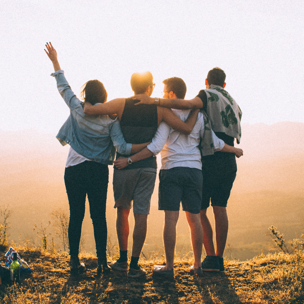 Group of friends looking at a view